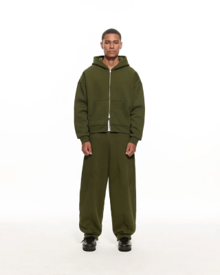 Yeşil Zip Hoodie - 1
