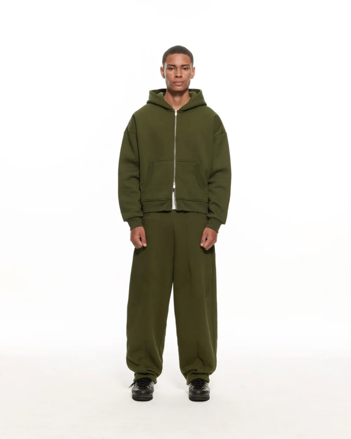 Yeşil Zip Hoodie - 1